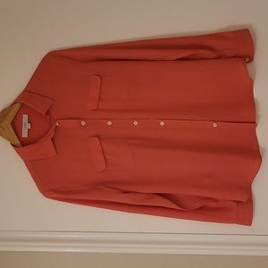 LOFT, Long Sleeve Button Front Blouse, Coral, Size S